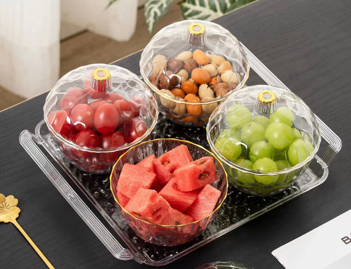 Acrylic 4pcs Candy Storage Tray Set, Serving Fruit Tray With Glass Acrylic Lid, Desktop Candy Container Acrylic 4pcs Candy Storage Tray Set, Serving Fruit Tray With Glass Acrylic Lid, Desktop Candy Container